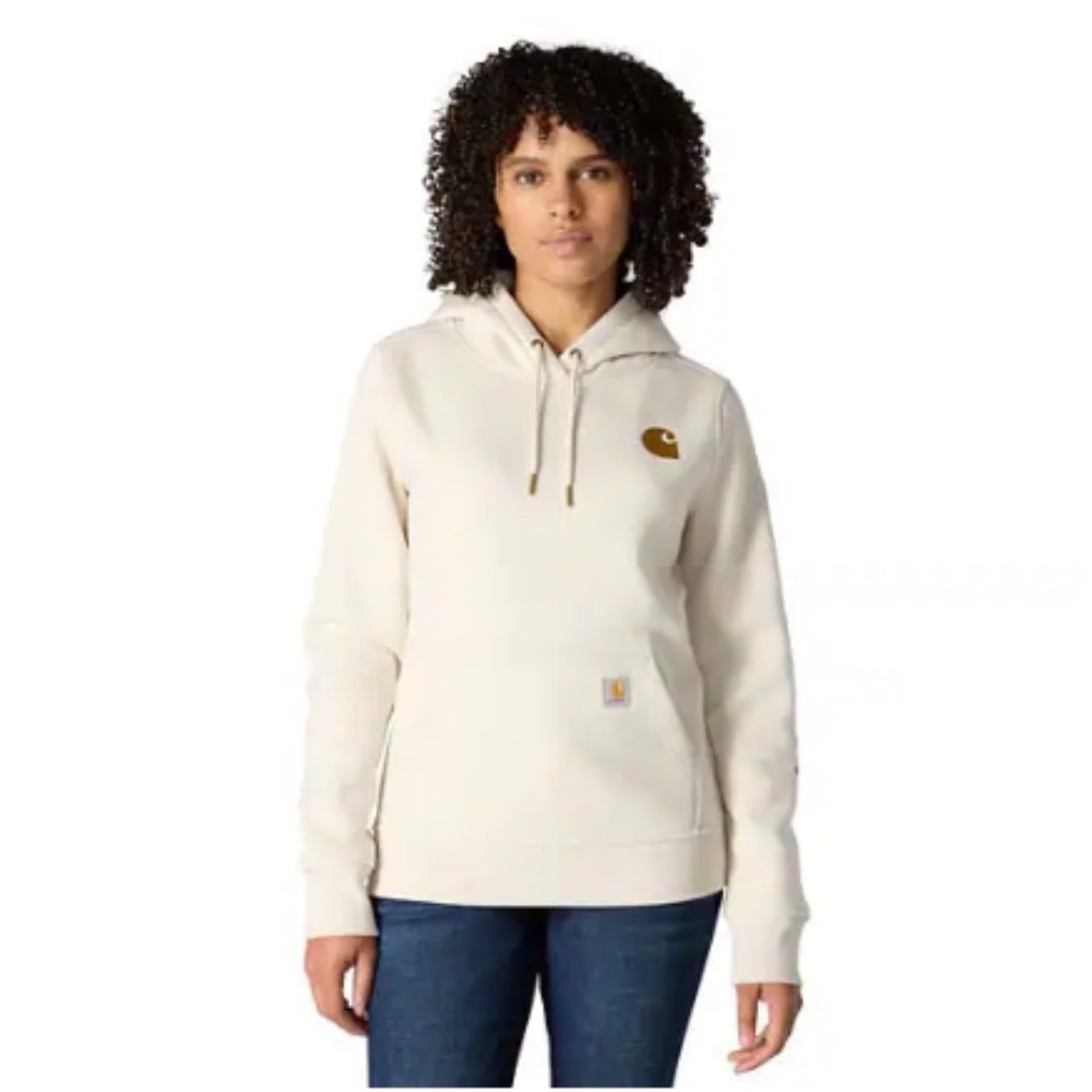 Carhartt Relaxed Fit Cream Graphic Sleeve Logo Hoodie Sweatshirt Small S 4-6